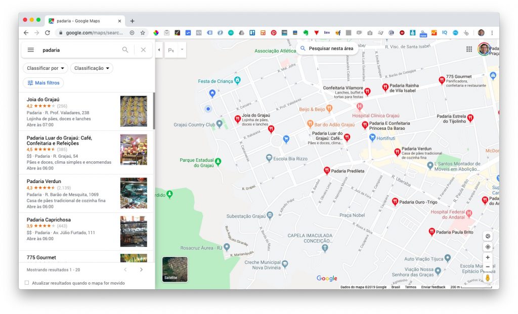 Exemplo de funcionamento do algoritmo do Google Maps: padarias