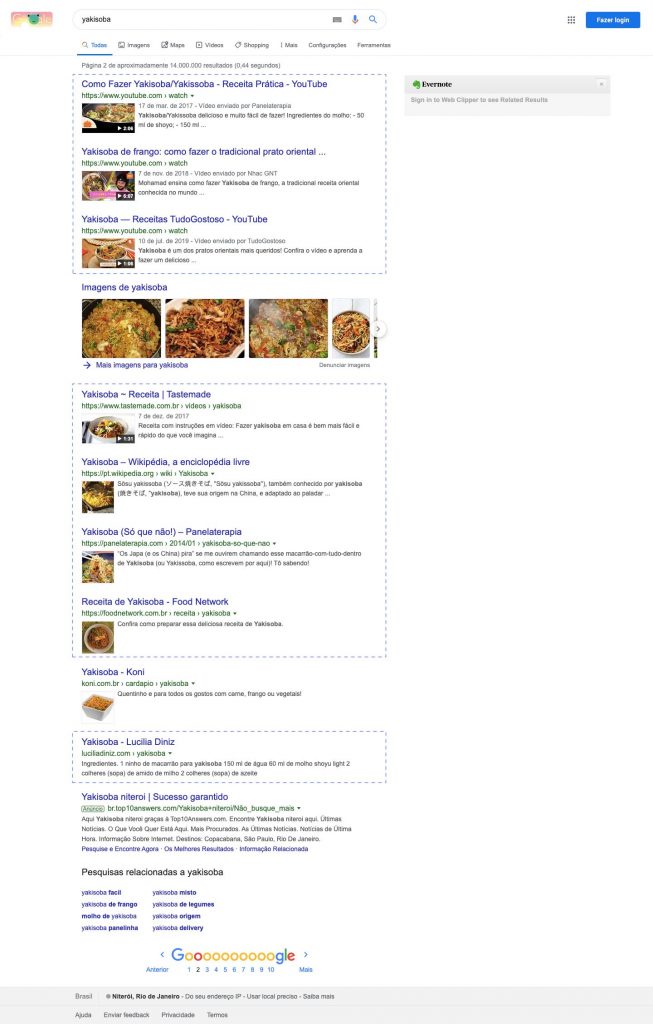 Resultado da segunda página do Google para a palavra "yakisoba", em 01/01/2020