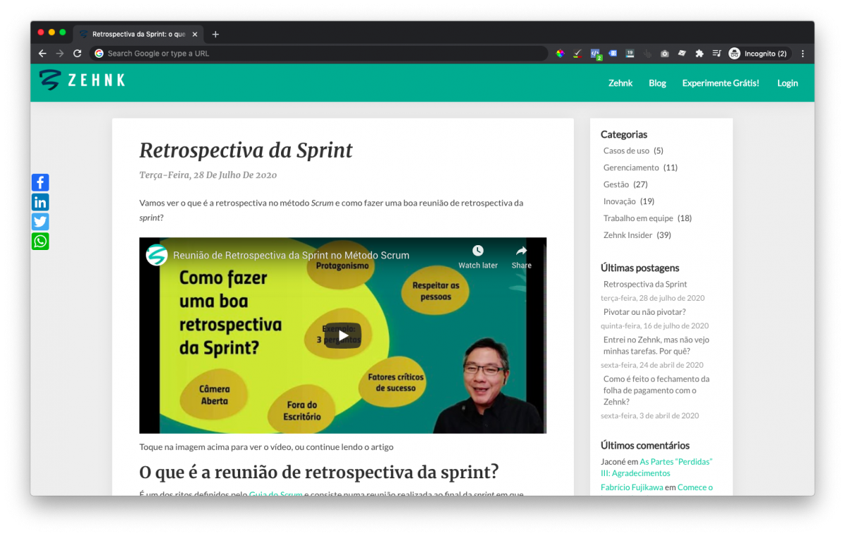 SEO para empresa de TI: blog sobre o tema "retrospectiva da sprint"